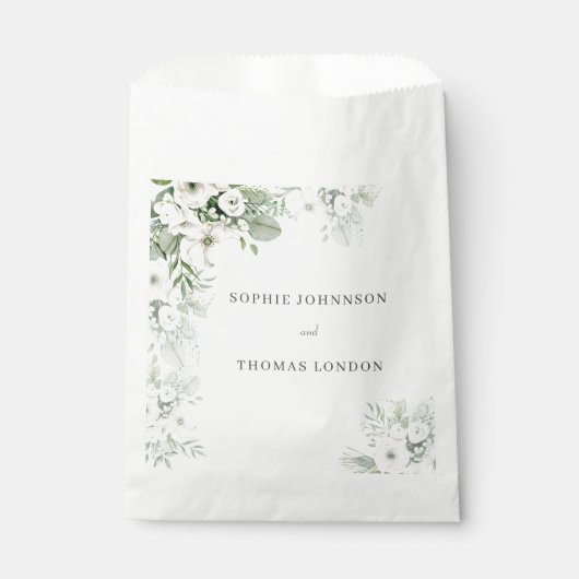 Sachets En Papier Mariage d'aquarelle vert pâle rose à (Devant)