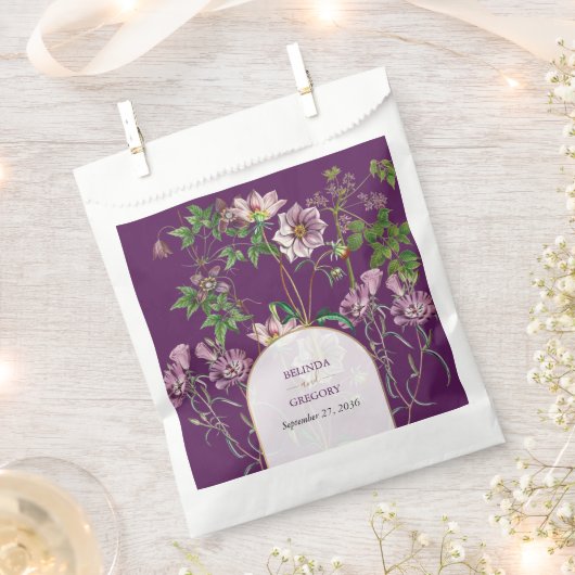Sachets En Papier Mariage d'arc doré fleuri violet (Coupé)