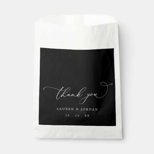 Sachets En Papier Mariage de calligraphie noire Merci (Devant)