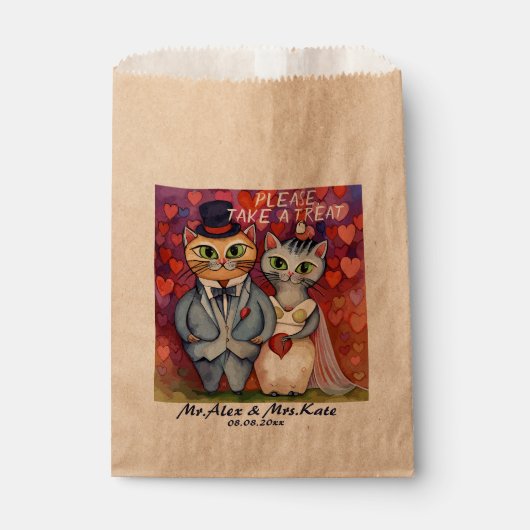 Sachets En Papier Mariage de chats mignons (Devant)