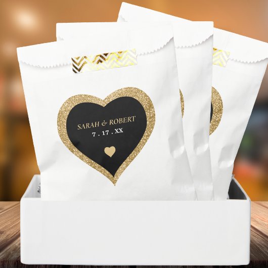 Sachets En Papier Mariage de coeur de Parties scintillant Black & Go