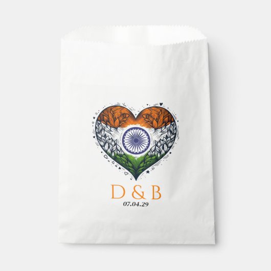 Sachets En Papier Mariage de coeur en couple indien (Devant)