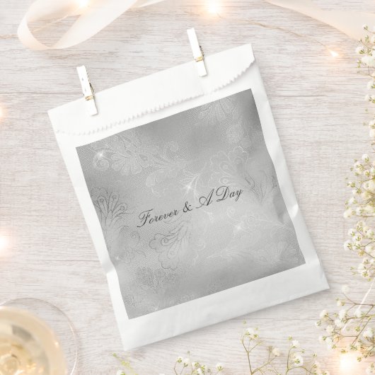 Sachets En Papier Mariage de dentelle fleurie argentée (Coupé)