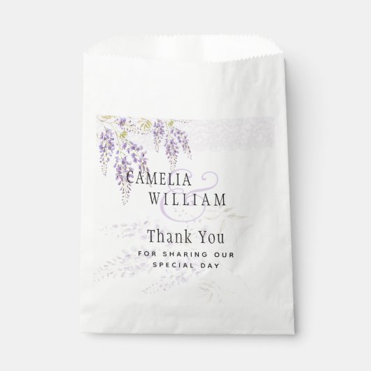 Sachets En Papier Mariage de dentelle fleurie moderne violette (Devant)