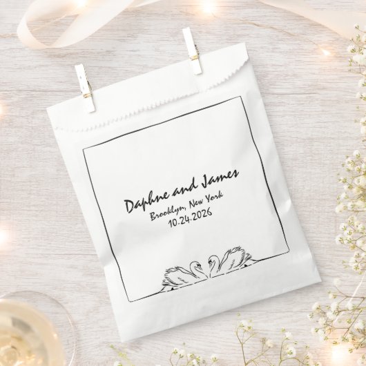 Sachets En Papier Mariage de dessin de cygne manuscrit simple et int (Coupé)