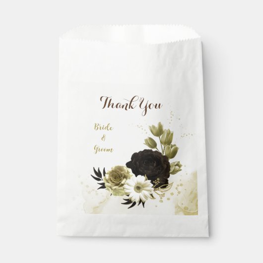Sachets En Papier mariage de fleurs brun, ivoire et or (Devant)