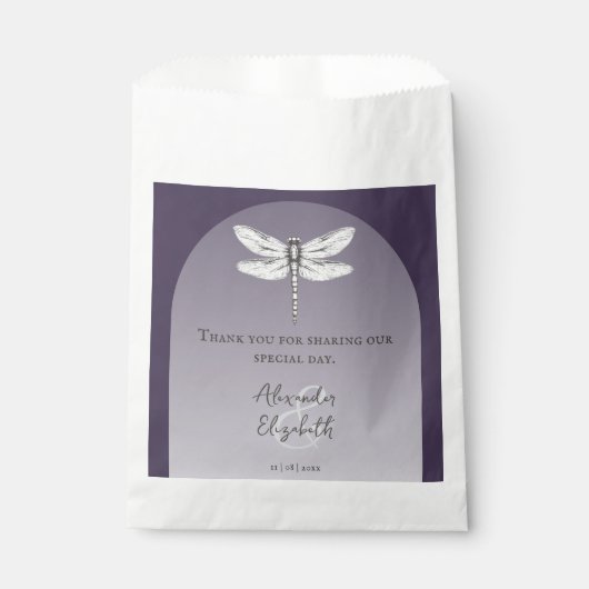 Sachets En Papier Mariage de libellules violettes foncées (Devant)
