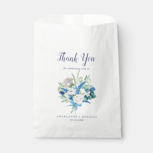 Sachets En Papier Mariage de Merci classique aux fleurs blanches (Devant)