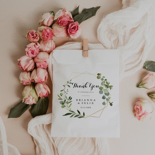 Sachets En Papier Mariage de Merci vert tropical d'or géométrique