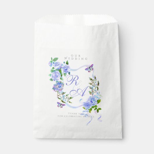 Sachets En Papier Mariage de monogramme de ruban bleu (Devant)