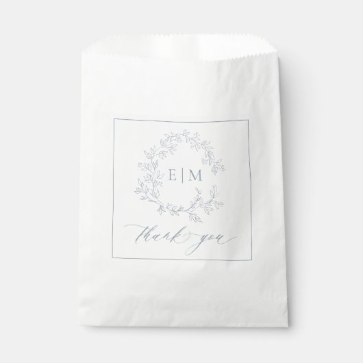 Sachets En Papier Mariage de monogramme moderne Dusty Blue Leafy Cre (Devant)