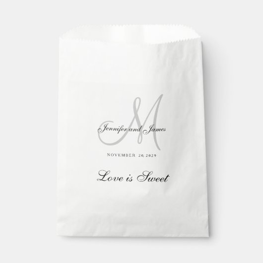 Sachets En Papier Mariage de monogramme noir blanc gris (Devant)
