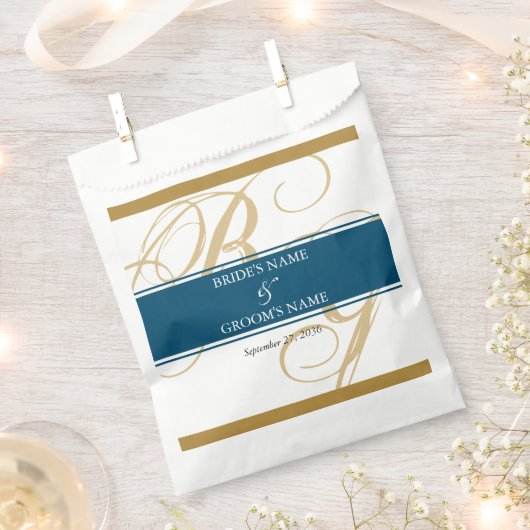 Sachets En Papier Mariage de monogramme or Blue Elegant (Coupé)