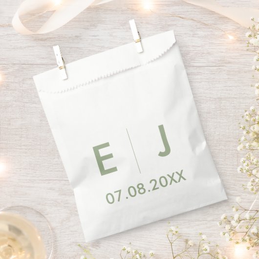 Sachets En Papier Mariage de monogramme vert et blanc Sage (Coupé)