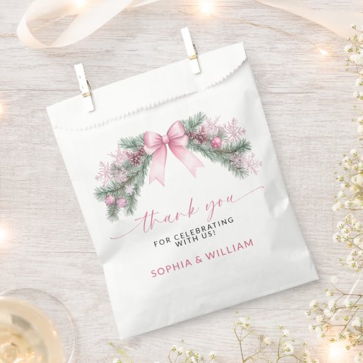 Sachets En Papier Mariage de Noël avec Ruban Rose (Coupé)