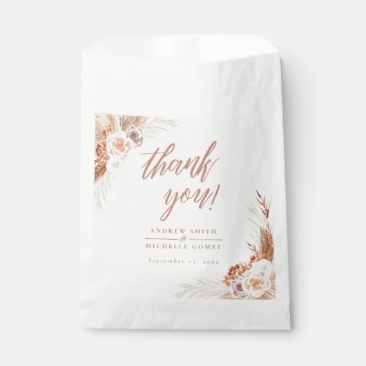 Sachets En Papier Mariage de Pampas Rose en terre cuite Boho (Devant)