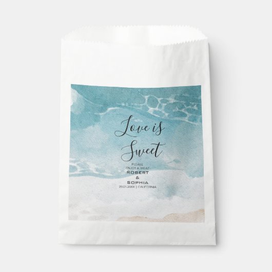 Sachets En Papier Mariage de plage bleu d'été (Devant)