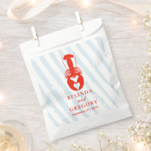 Sachets En Papier Mariage de plage nautique aux rayures bleues coeur