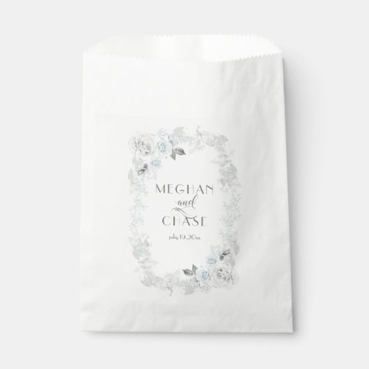 Sachets En Papier Mariage de roses bleu pâle et blanc (Devant)