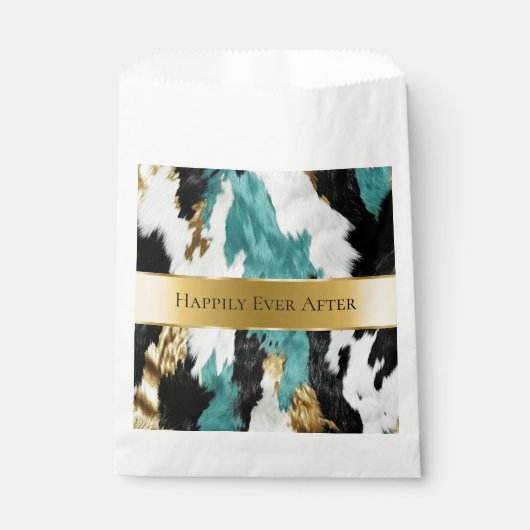 Sachets En Papier Mariage de vache noire Turquoise Green Gold (Devant)