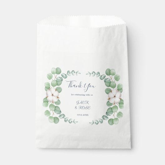 Sachets En Papier Mariage d'été Eucalyptus de verdure rustique. (Devant)