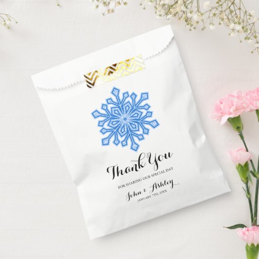 Sachets En Papier Mariage d'hiver personnalisé Blue Snowflake (Scellé)