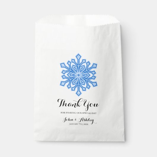 Sachets En Papier Mariage d'hiver personnalisé Blue Snowflake (Devant)