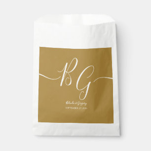 Sachets En Papier Mariage d'initiaux dorés simple et élégant
