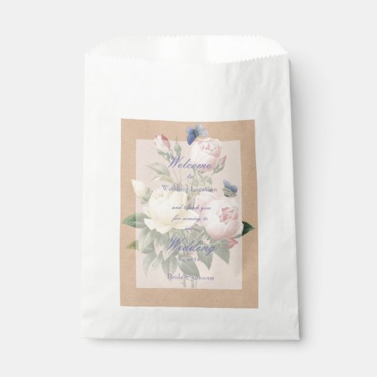 Sachets En Papier Mariage du jardin papillon Rose anglais (Devant)
