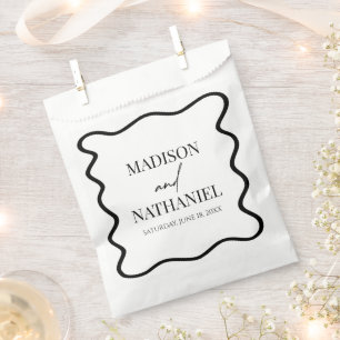 Sachets En Papier Mariage élégant à ondes noir et blanc