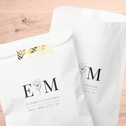 Sachets En Papier Mariage Élégant Chic Moderne Monogramme Foliage