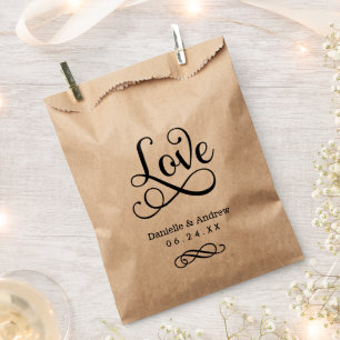 Sachets En Papier Mariage Élégant Monogramme Script Amour Noir