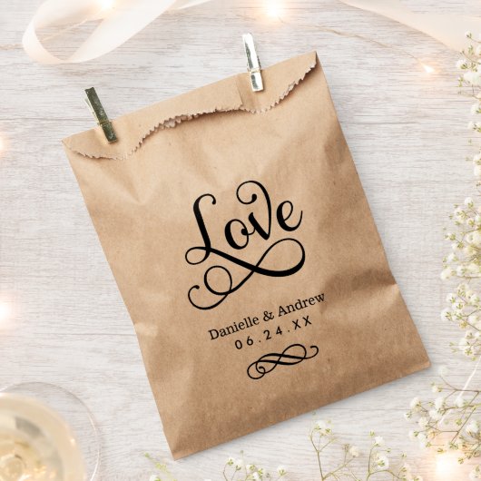 Sachets En Papier Mariage Élégant Monogramme Script Amour Noir (Coupé)