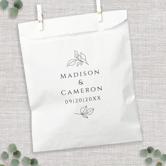 Sachets En Papier Mariage élégant Noir & Blanc Feuilles Vert Chic