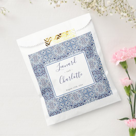 Sachets En Papier Mariage en carreaux bleus (Scellé)