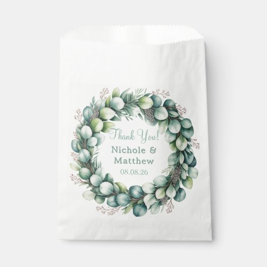 Sachets En Papier Mariage Eucalyptus Vert Mint & Sage (Devant)