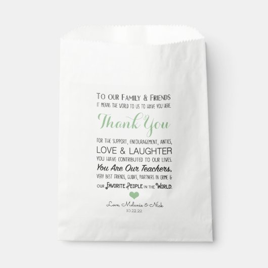Sachets En Papier Mariage Favor Merci Message vert 3981 (Devant)