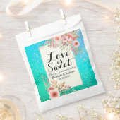 Sachets En Papier Mariage Favor Sac moderne rose Floral Turquoise Or (Coupé)