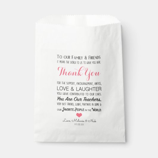 Sachets En Papier Mariage Favor Traiter Merci Message rose 3605 (Devant)