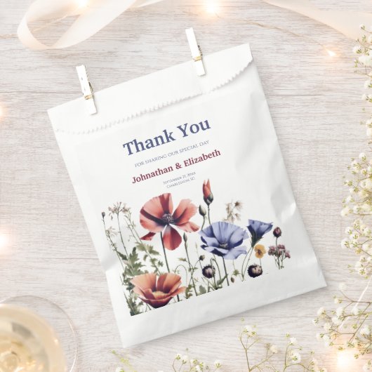 Sachets En Papier Mariage Fleur sauvage aquarelle (Coupé)