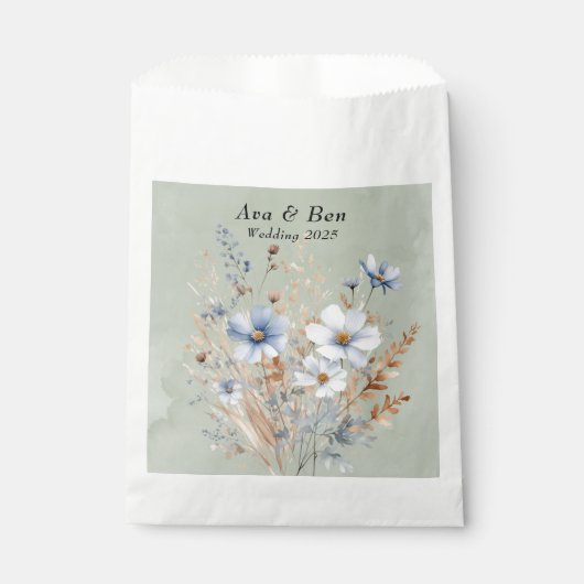 Sachets En Papier Mariage Fleur sauvage bleu foncé Sage Green (Devant)
