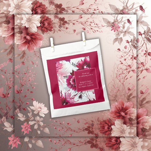 Sachets En Papier mariage fleuri abstrait rose
