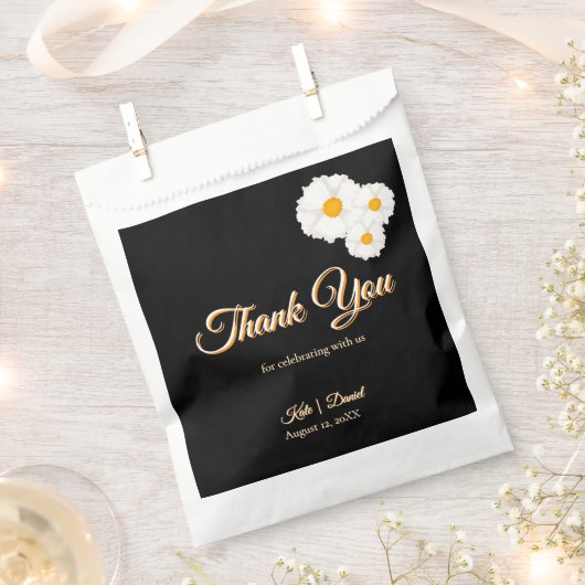 Sachets En Papier Mariage Fleuris Noir (Coupé)