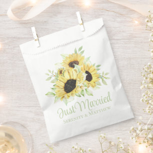 Sachets En Papier Mariage Floral Aquarelle Tournesol Just Married