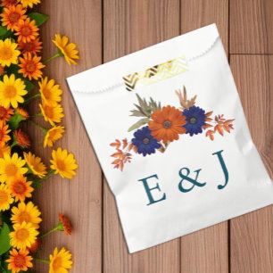 Sachets En Papier Mariage Floral Automnal Rustique Orange Bleu Marin