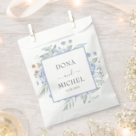 Sachets En Papier Mariage Floral d'hiver bleu rustique (Coupé)