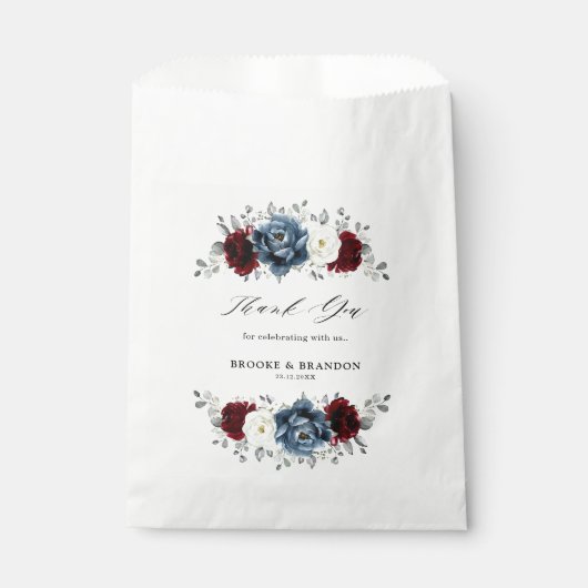 Sachets En Papier Mariage floral d'ivoire blanc bleu ardoise (Devant)