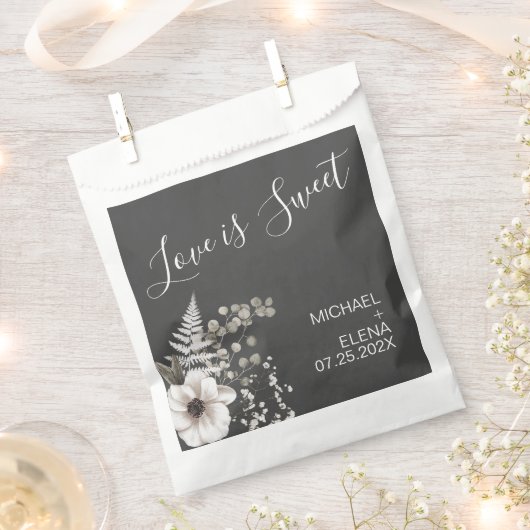 Sachets En Papier Mariage floral gris foncé et blanc (Coupé)