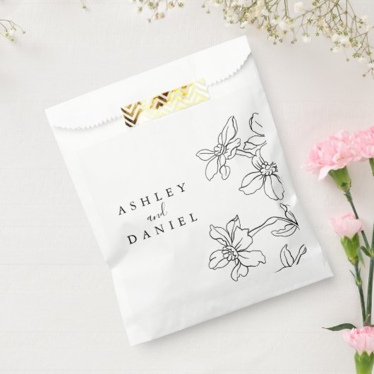 Sachets En Papier Mariage floral moderne noir et blanc (Scellé)
