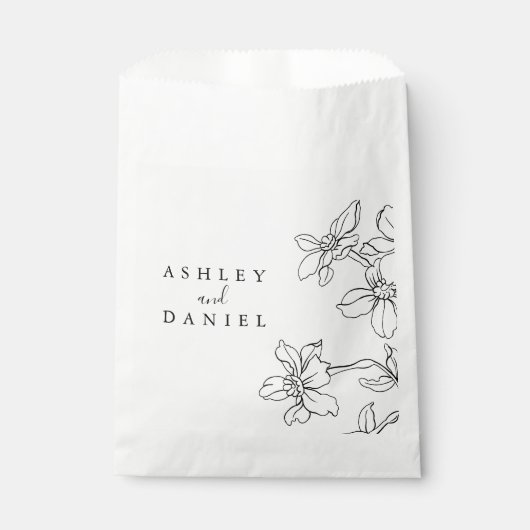 Sachets En Papier Mariage floral moderne noir et blanc (Devant)